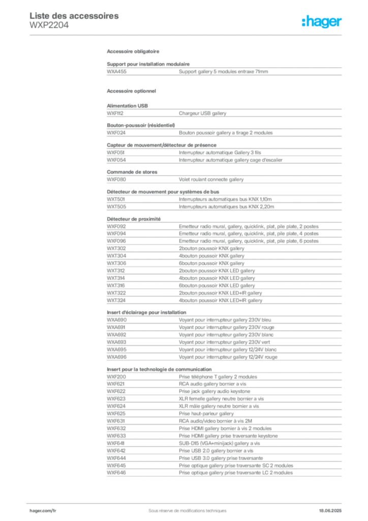 Image Hager Fiche technique du produit WXP2204 | Hager France