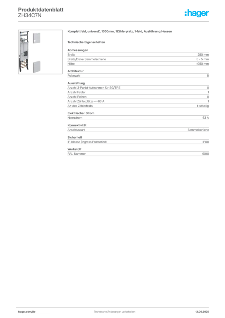 Bild Hager Produktdatenblatt ZH34C7N | Hager Deutschland