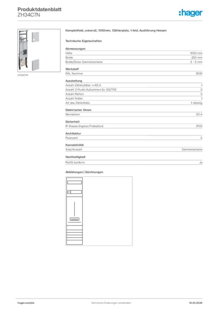 Bild Hager Produktdatenblatt ZH34C7N | Hager Deutschland