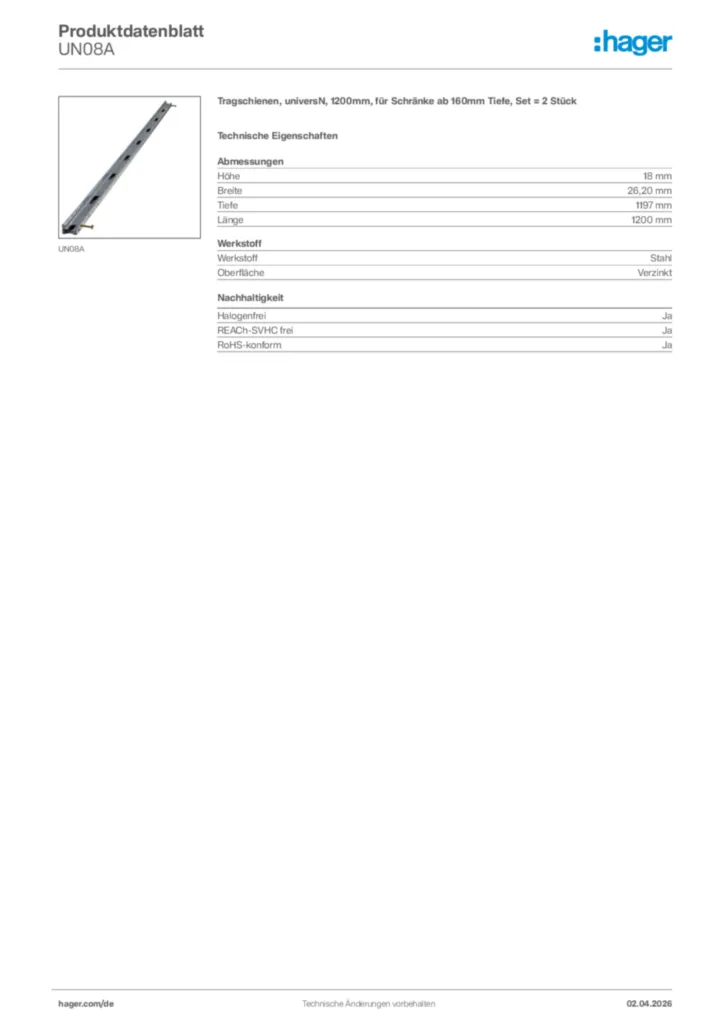 Bild Hager Produktdatenblatt UN08A | Hager Deutschland