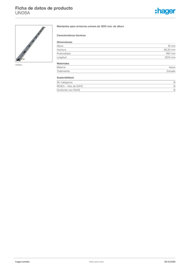 Imagen Hager Ficha de datos de producto UN08A | Hager España