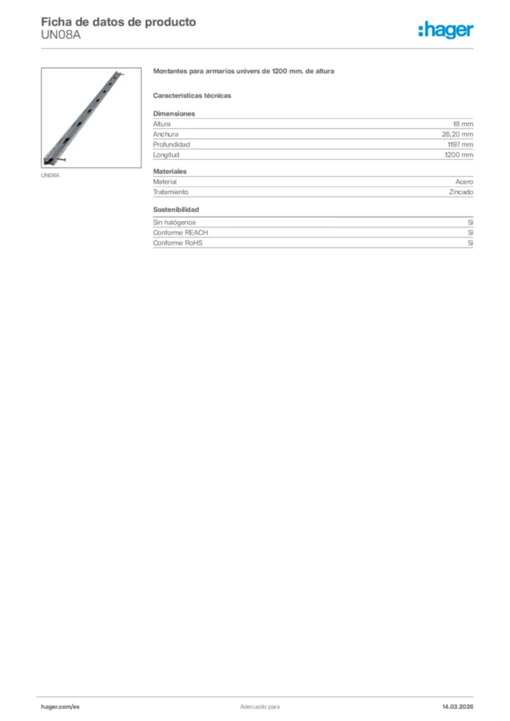 Imagen Hager Ficha de datos de producto UN08A | Hager España