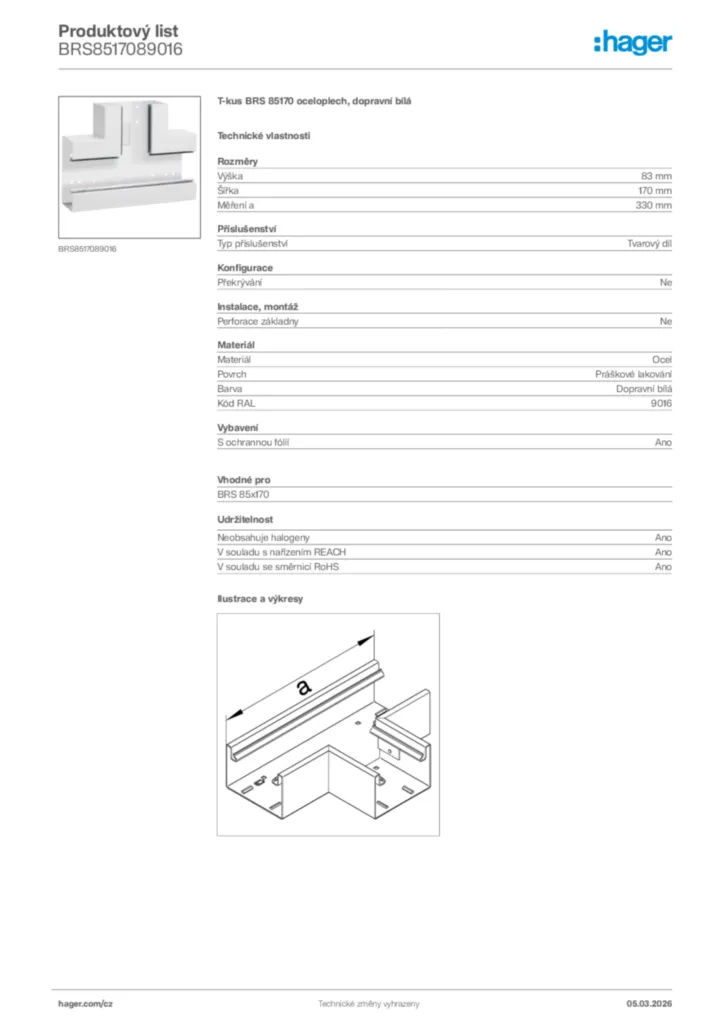 Obrázek Hager Product data sheet BRS8517089016 | Hager
