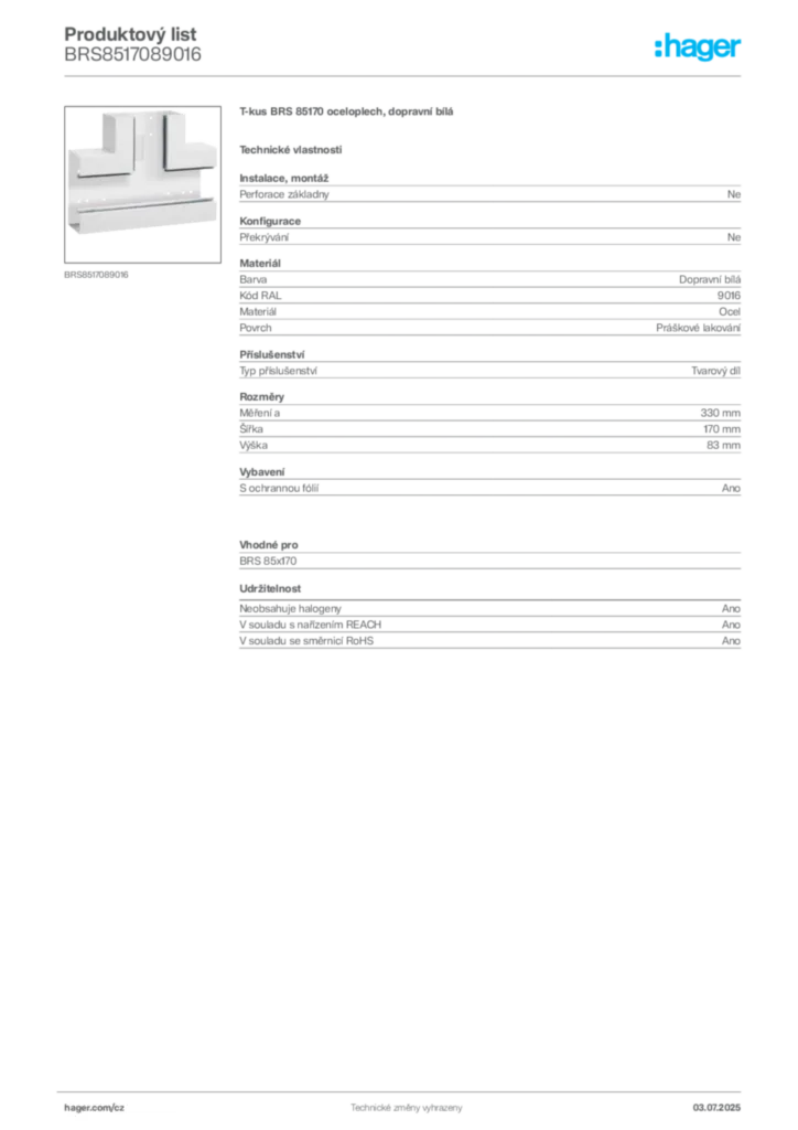 Obrázek Hager Produktový list BRS8517089016 | Hager