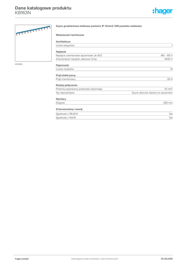 Zdjęcie Hager Dane katalogowe produktu KB163N | Hager Polska