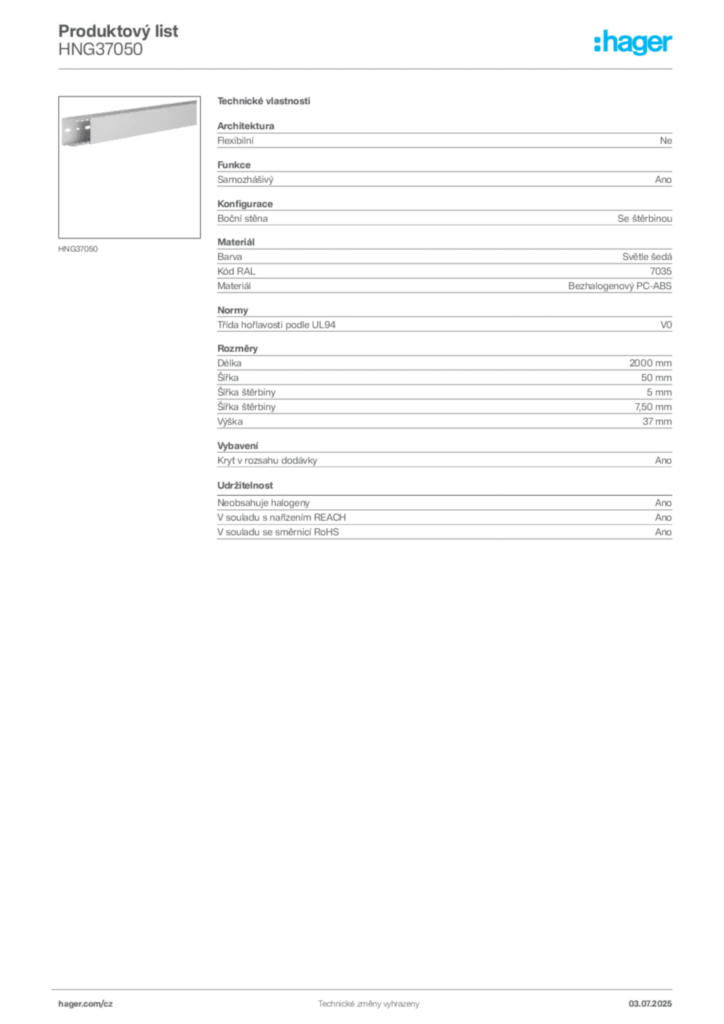 Obrázek Hager Produktový list HNG37050 | Hager