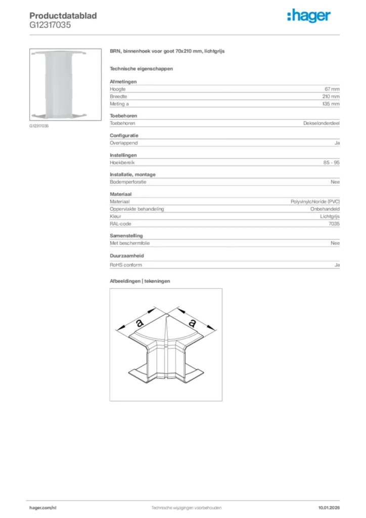 Afbeelding Hager Productdatablad G12317035 | Hager Nederland