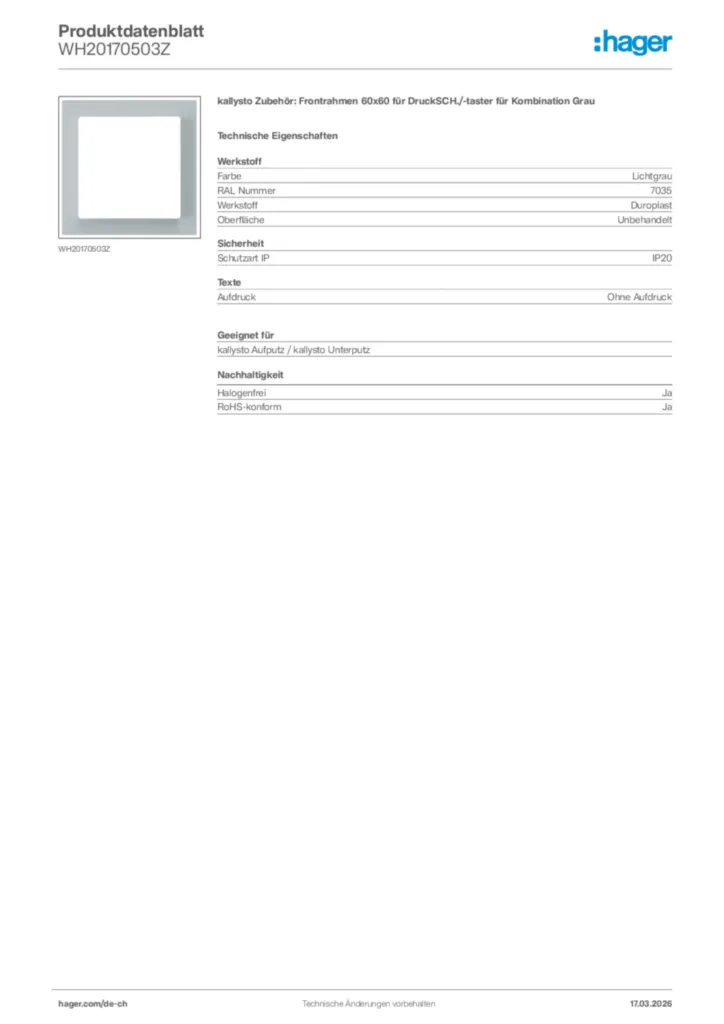 Bild Hager Produktdatenblatt WH20170503Z | Hager Schweiz