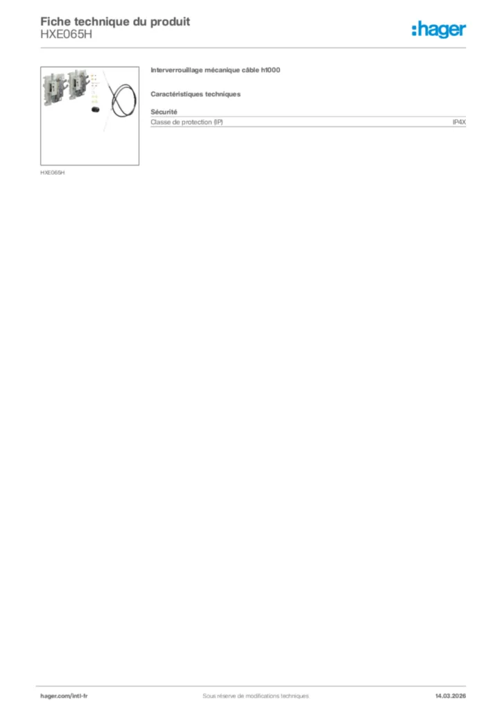 Image Hager Fiche technique du produit HXE065H | Hager Afrique