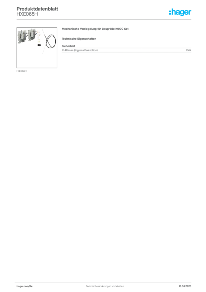 Hager Produktdatenblatt HXE065H