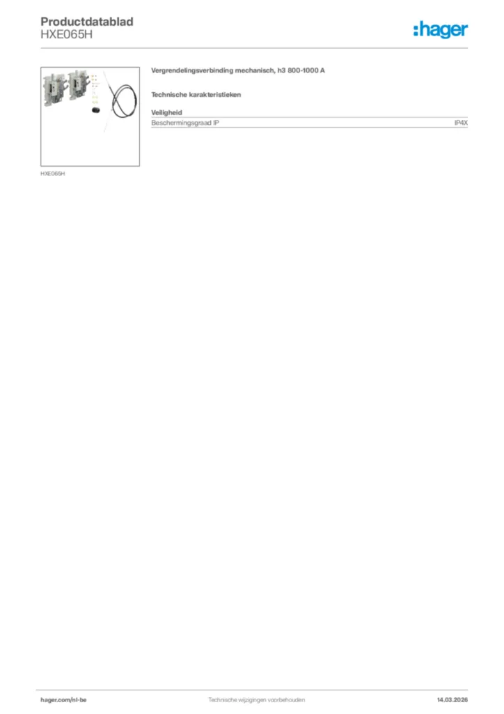 Afbeelding Hager Productdatablad HXE065H | Hager Belgium