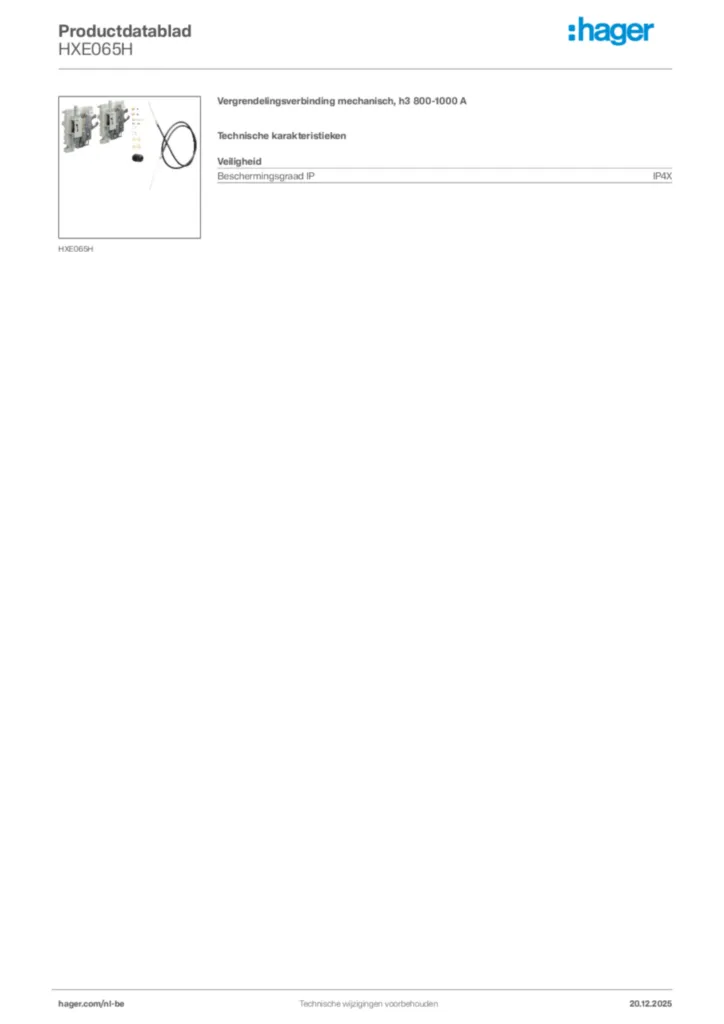 Afbeelding Hager Productdatablad HXE065H | Hager Belgium