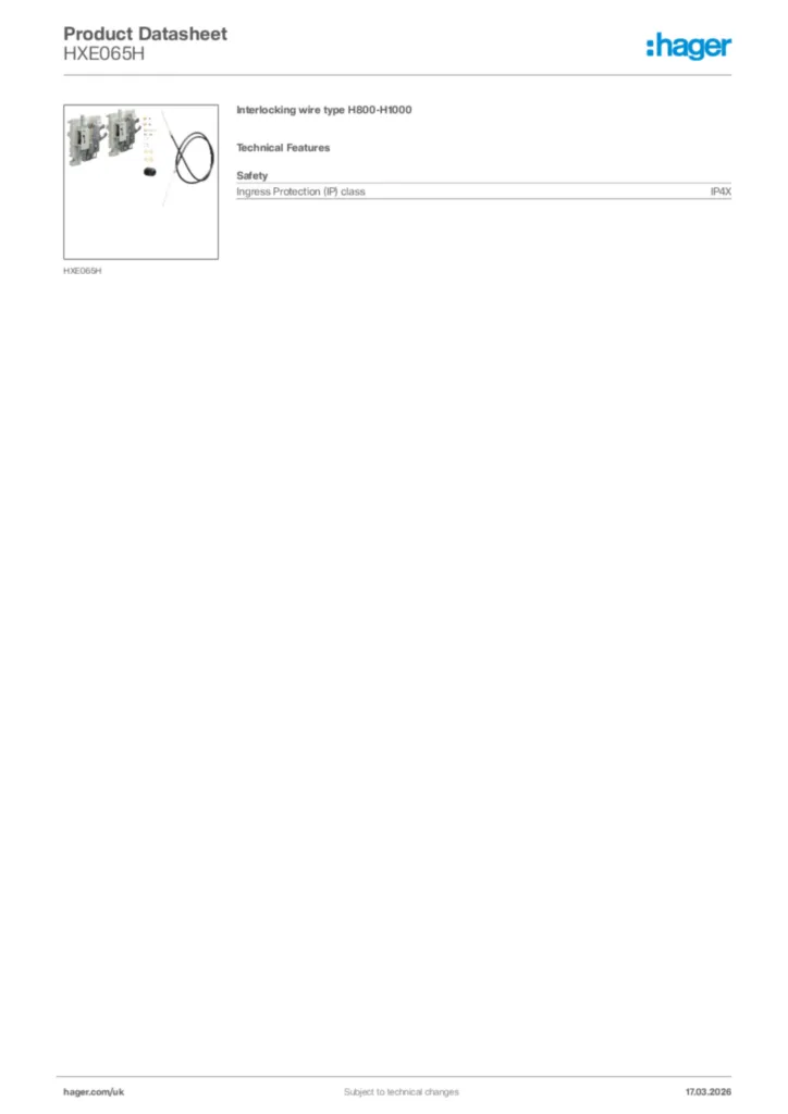 Image Hager Product data sheet HXE065H  | Hager