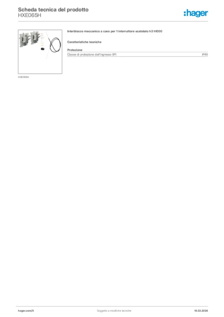 Immagine Hager Scheda tecnica del prodotto HXE065H | Hager Italia