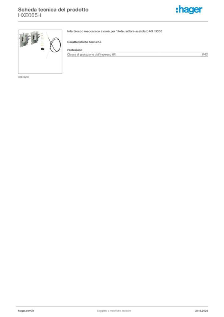 Immagine Hager Scheda tecnica del prodotto HXE065H | Hager Italia
