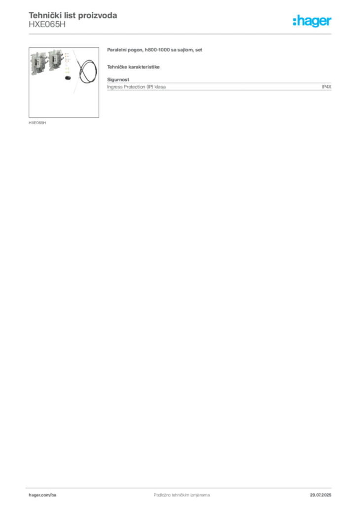 Slika Hager Product data sheet HXE065H  | Hager