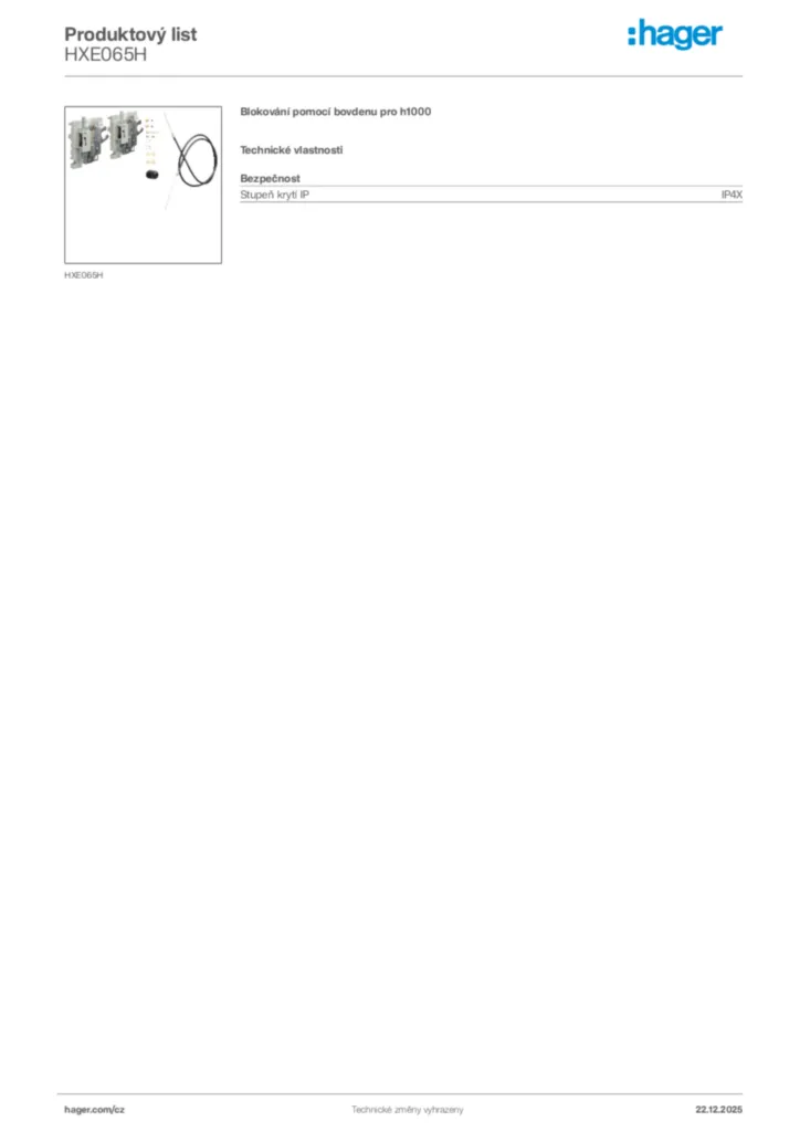 Obrázek Hager Produktový list HXE065H | Hager