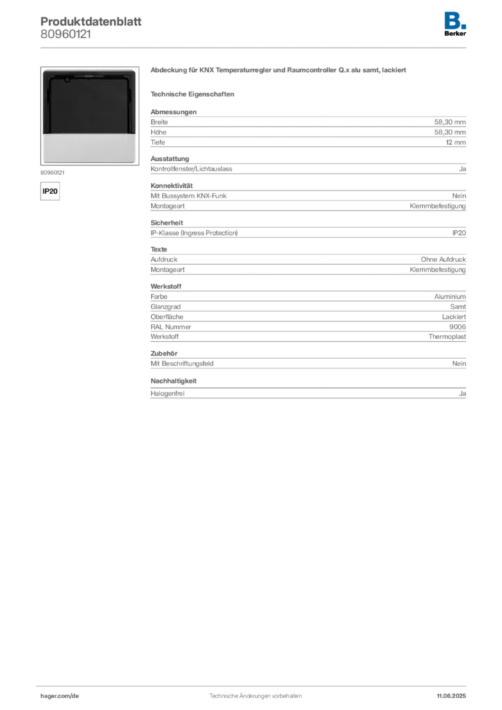 Berker Produktdatenblatt 80960121
