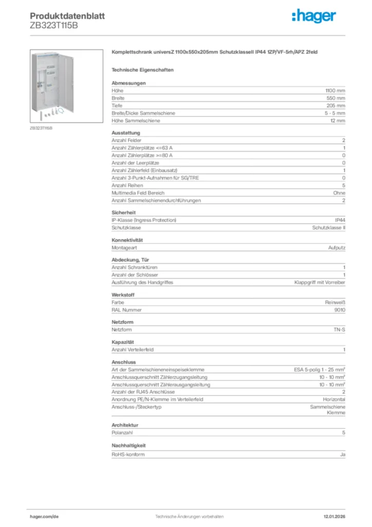 Bild Hager Produktdatenblatt ZB323T115B | Hager Deutschland