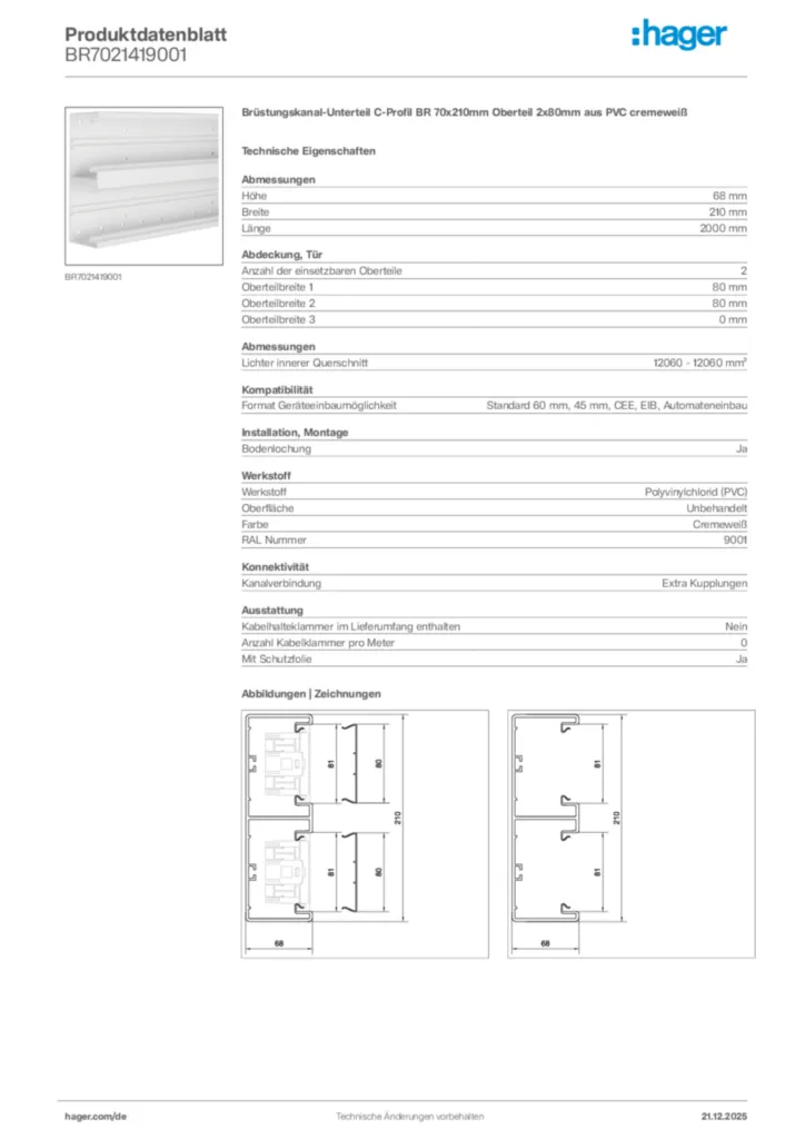 Bild Hager Produktdatenblatt BR7021419001 | Hager Deutschland