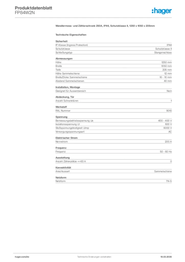 Bild Hager Produktdatenblatt FP84W2N | Hager Deutschland