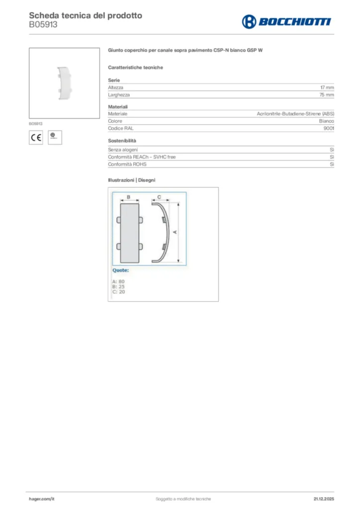 Immagine Bocchiotti Scheda tecnica del prodotto B05913 | Hager Italia