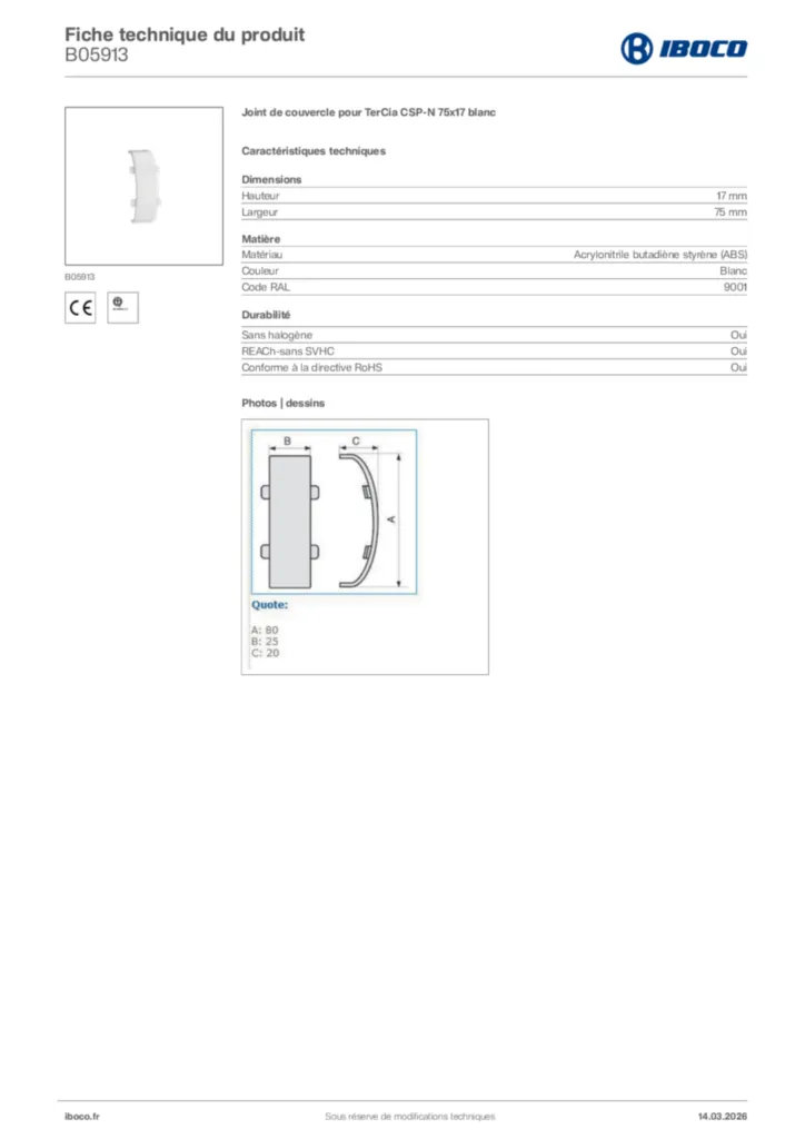 Image Iboco Fiche technique du produit B05913 | Hager France