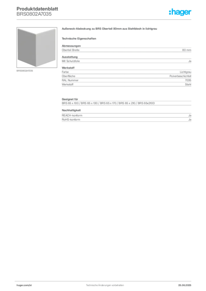 Bild Hager Produktdatenblatt BRS0802A7035 | Hager Deutschland