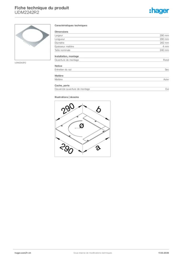 Image Hager Fiche technique du produit UDM2242R2 | Hager Suisse