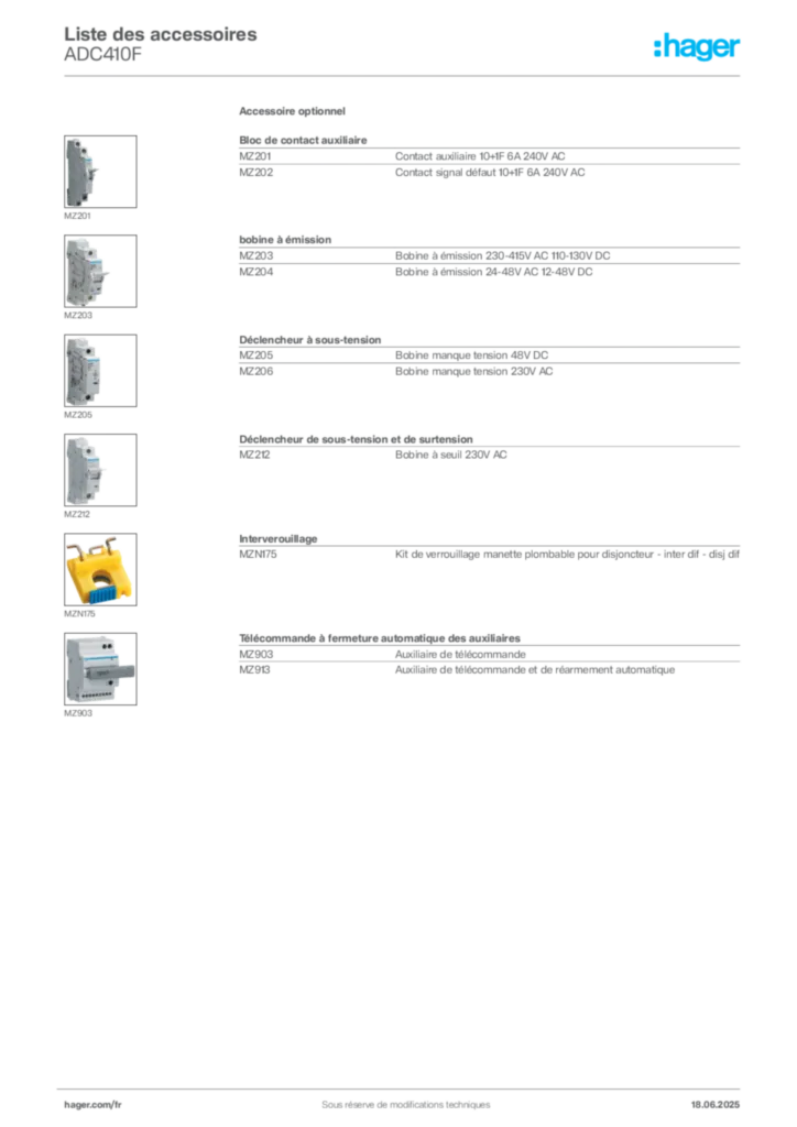 Image Hager Fiche technique du produit ADC410F | Hager France