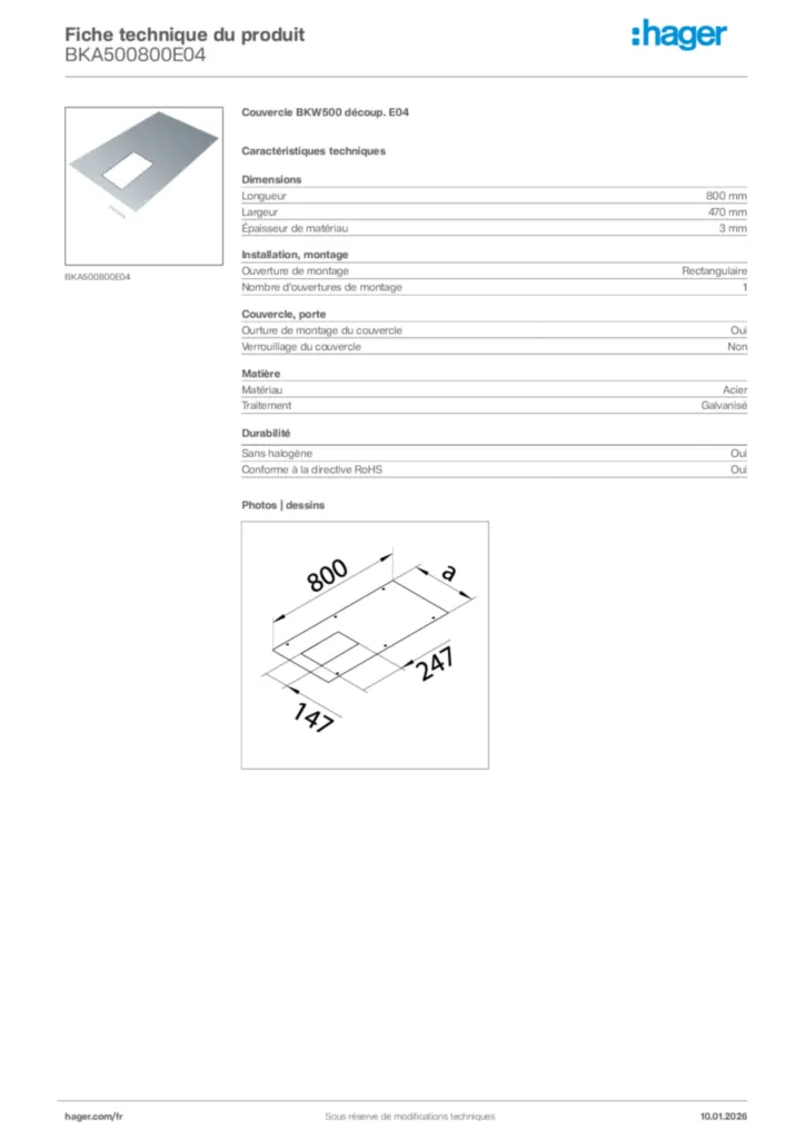 Image Hager Fiche technique du produit BKA500800E04 | Hager France
