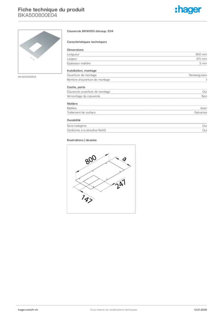 Image Hager Fiche technique du produit BKA500800E04 | Hager Suisse