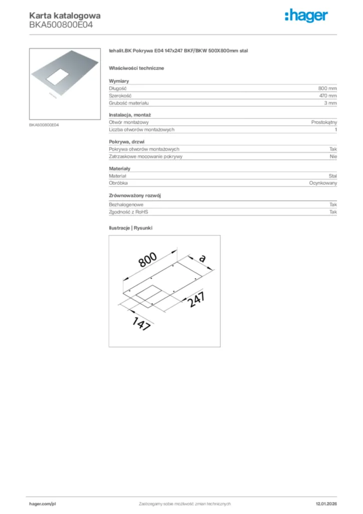 Zdjęcie Hager Karta katalogowa BKA500800E04 | Hager Polska