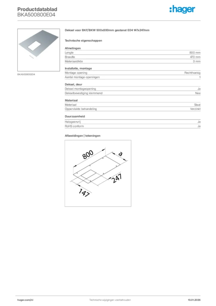 Afbeelding Hager Productdatablad BKA500800E04 | Hager Nederland