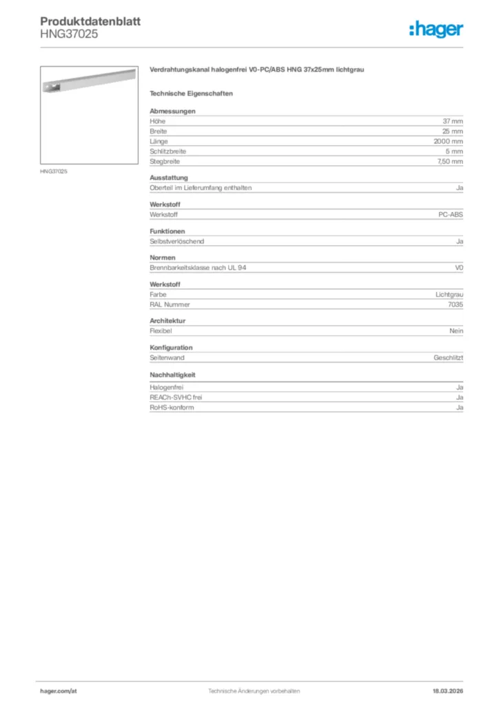 Bild Hager Produktdatenblatt HNG37025 | Hager Deutschland