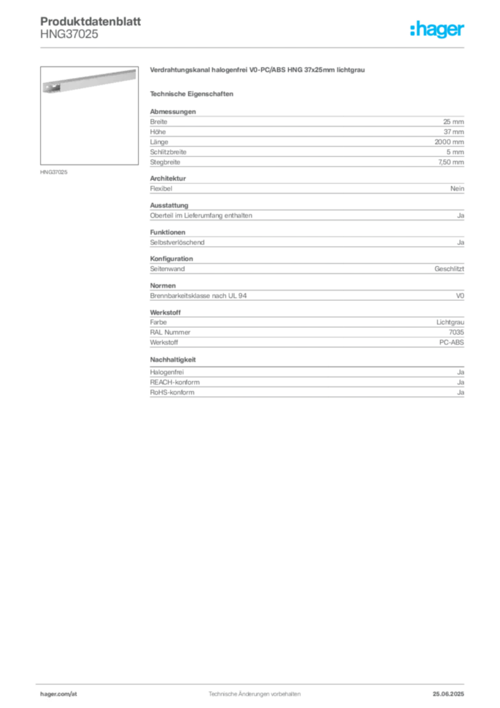 Bild Hager Produktdatenblatt HNG37025 | Hager Deutschland