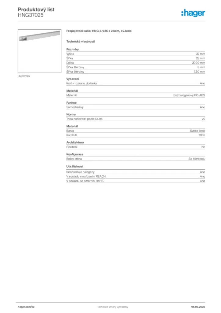 Obrázek Hager Product data sheet HNG37025 | Hager