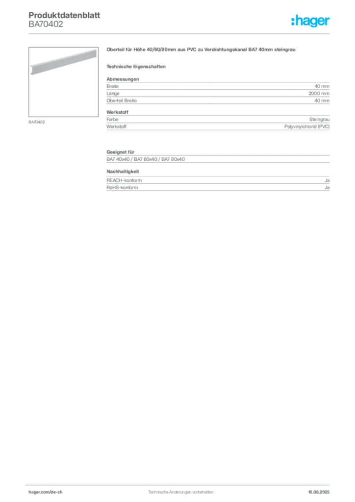Bild Hager Produktdatenblatt BA70402 | Hager Schweiz