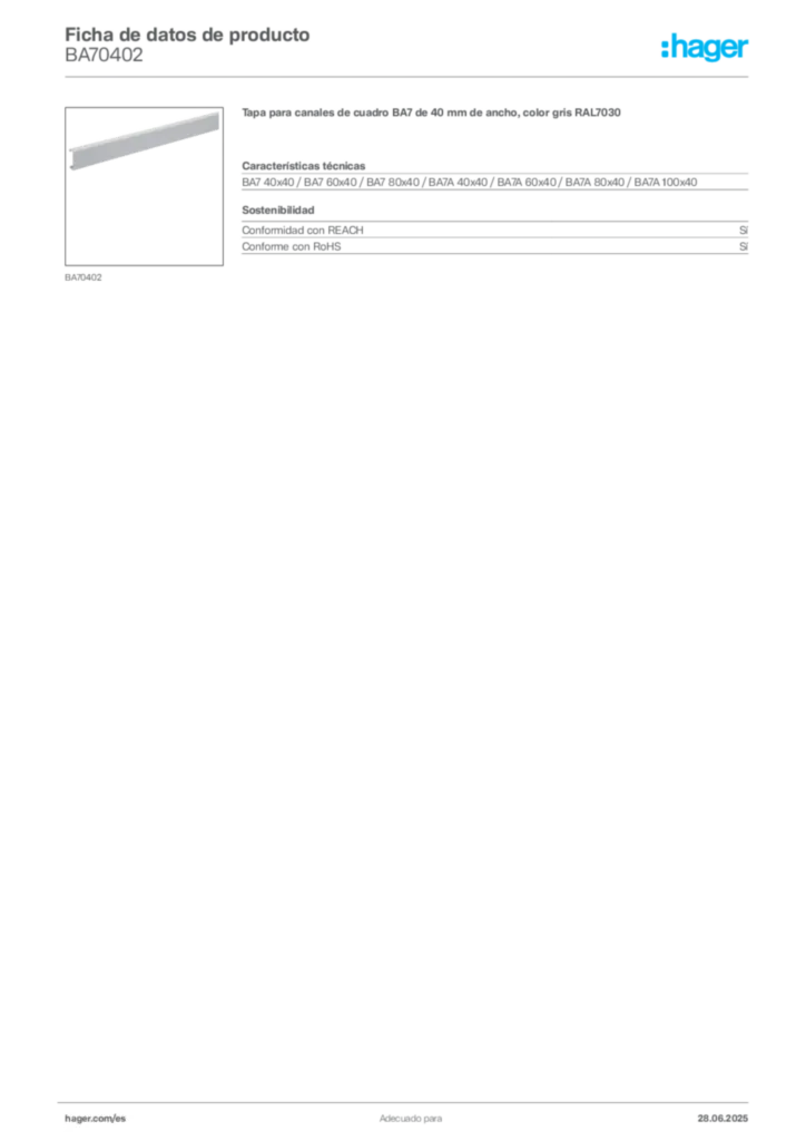 Imagen Hager Ficha de datos de producto BA70402 | Hager España