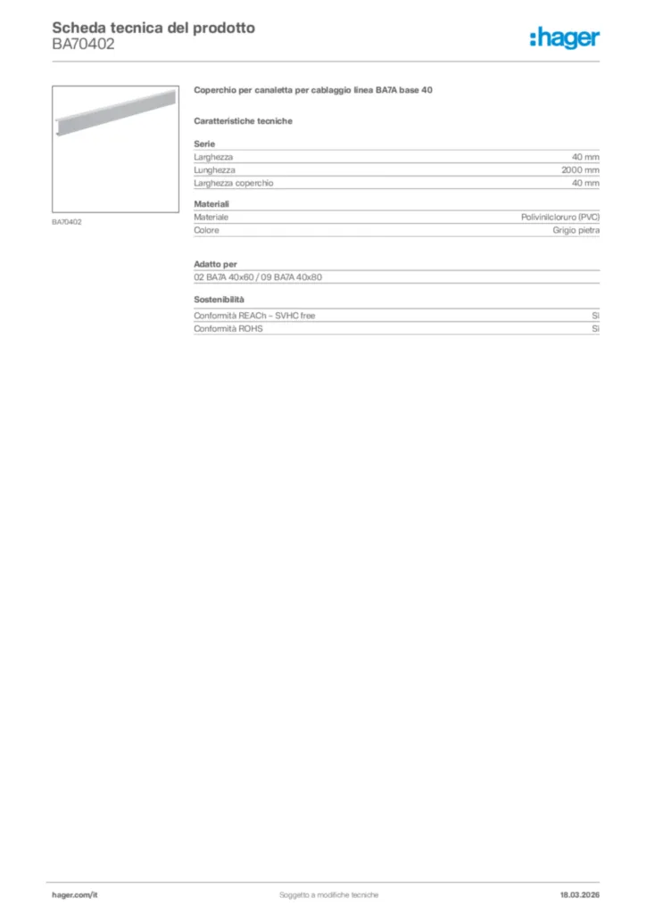 Immagine Hager Scheda tecnica del prodotto BA70402 | Hager Italia