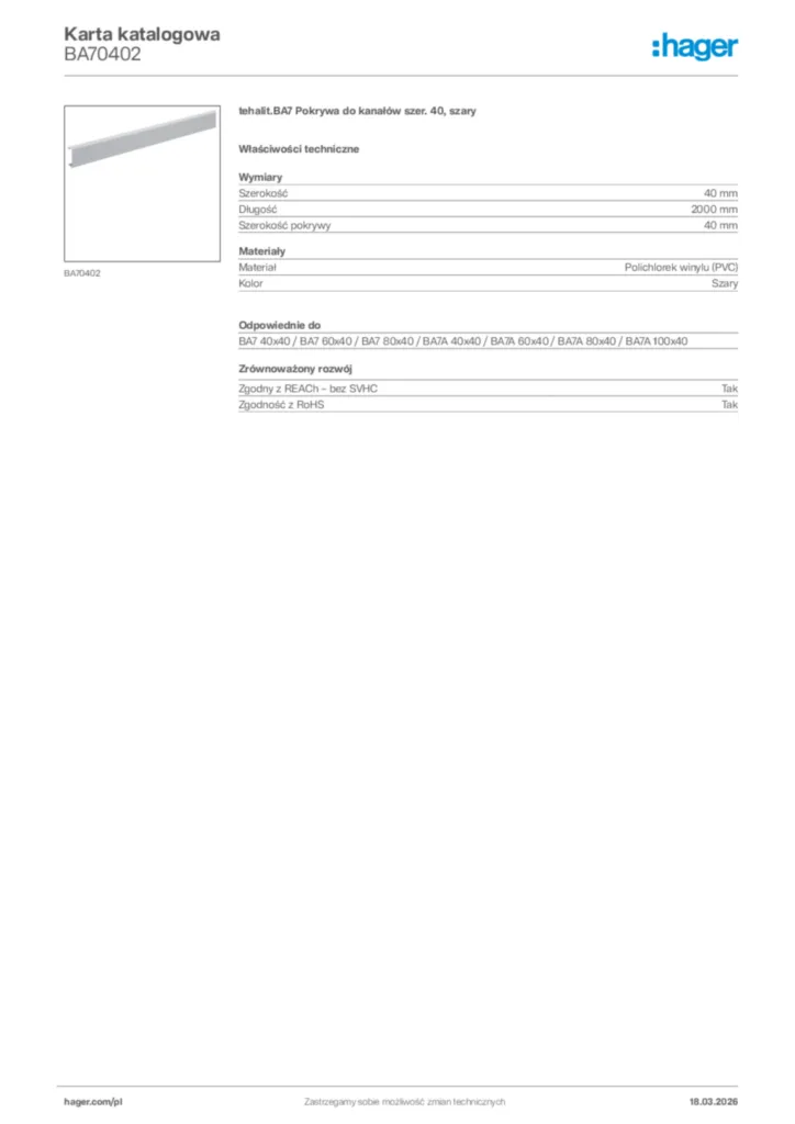 Zdjęcie Hager Karta katalogowa BA70402 | Hager Polska