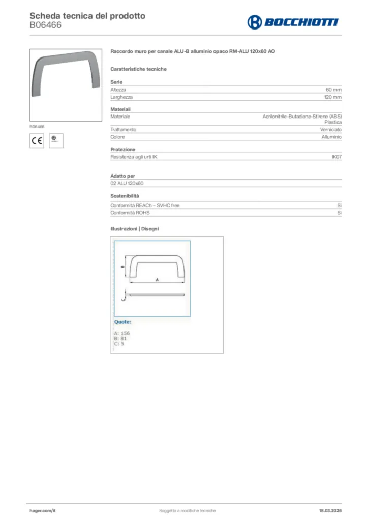 Immagine Bocchiotti Scheda tecnica del prodotto B06466 | Hager Italia