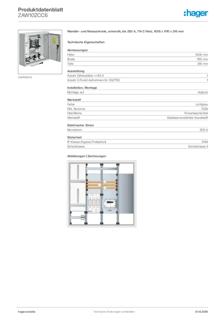 Bild Hager Produktdatenblatt ZAW102CC6 | Hager Deutschland