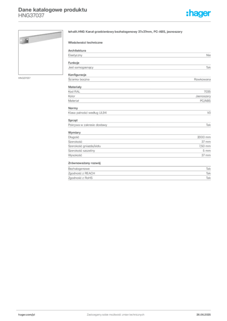 Zdjęcie Hager Dane katalogowe produktu HNG37037 | Hager Polska