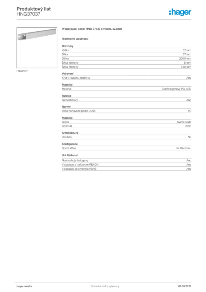 Obrázek Hager Product data sheet HNG37037 | Hager