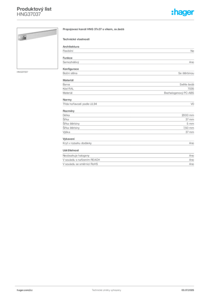 Obrázek Hager Produktový list HNG37037 | Hager