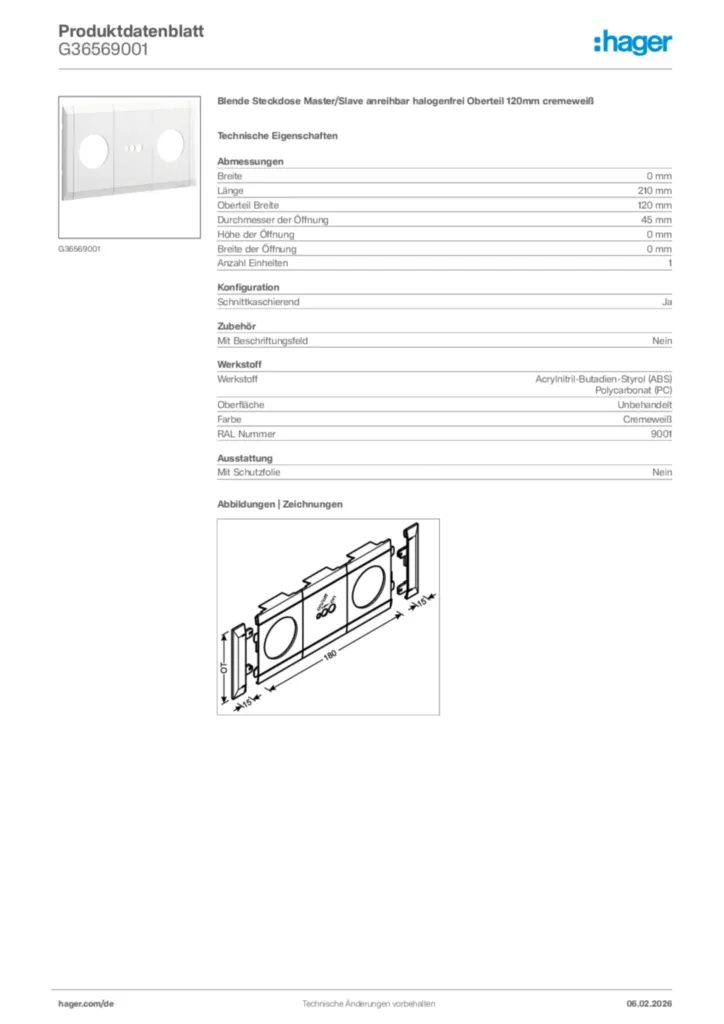 Bild Hager Produktdatenblatt G36569001 | Hager Deutschland