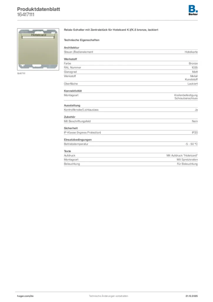 Bild Berker Produktdatenblatt 16417111 | Hager Deutschland