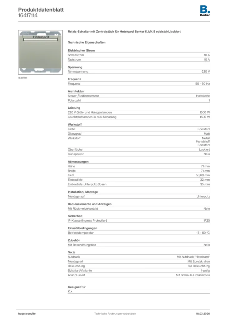 Bild Berker Produktdatenblatt 16417114 | Hager Deutschland