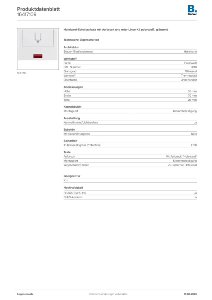 Bild Berker Produktdatenblatt 16417109 | Hager Deutschland